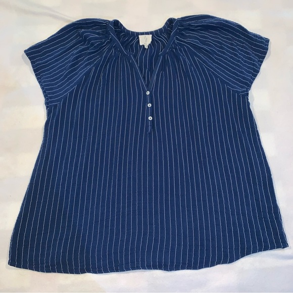 *Read Description* Joie Short Sleeve Gauzy V-neck Blouse Blue White Stripe 3x - Picture 1 of 9